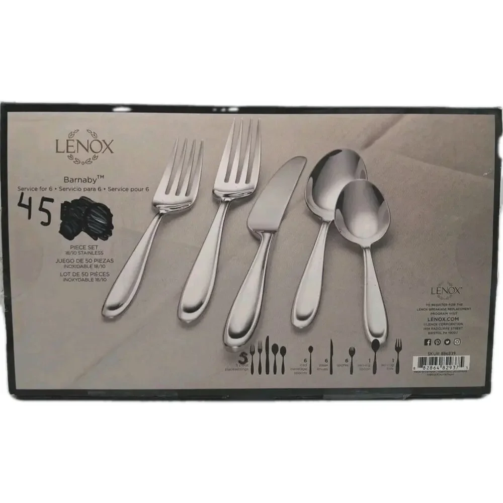 Lenox Barnaby-Cantera 45 Piece Set 18/10 Stainless Serves 5 Flatware NIB Vietnam